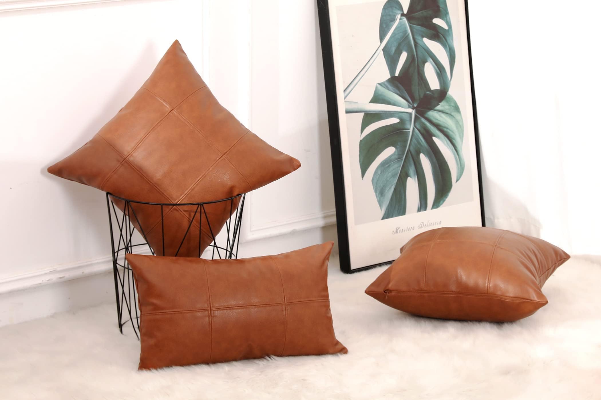 YAERTUN set van 2 faux lederen decoratieve kussenhoezen moderne effen buitenkussenhoezen luxe kussenslopen voor bank sofa bed 40 x 40 cm bruin