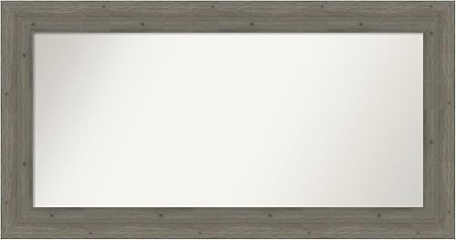 Amanti Art Grey Bathroom Mirror for Over Sink, 28x53 Custom Made Fencepost Grey Rectangle Vanity Mirror, Oversize Country Rustic Wood Frame, Hangs