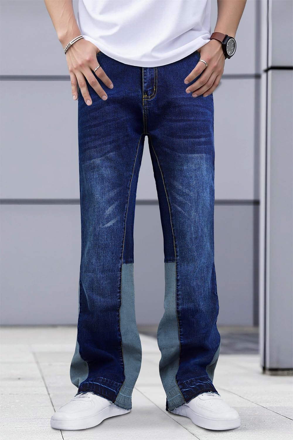 GINGTTO Men's Slim Fit Flared Stacked Jeans - Image 2