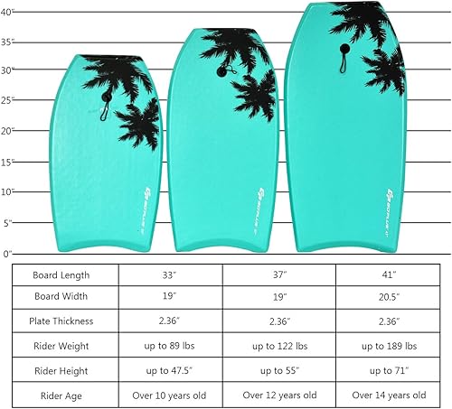 Vista 21 de Goplus Tabla de cuerpo ligera de 41/37/33 pulgadas para playa, tabla de surf con núcleo EPS, cubierta XPE, parte inferior lisa de HDPE, correa