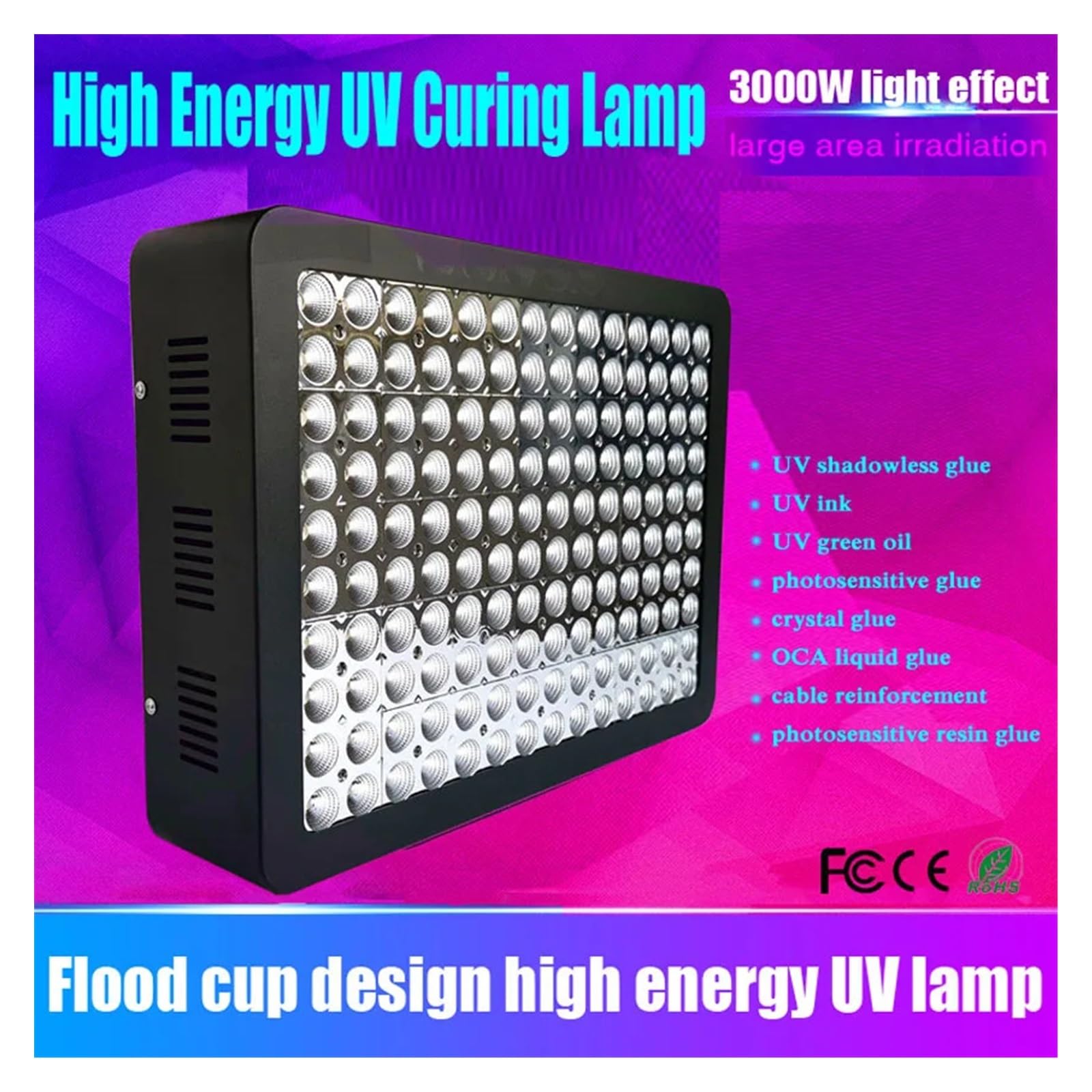 lampa UV, Lampa naświetlająca o dużej powierzchni utwardzająca UV bezcieniowa Odbłyśnik Światło Klej bezcieniowy