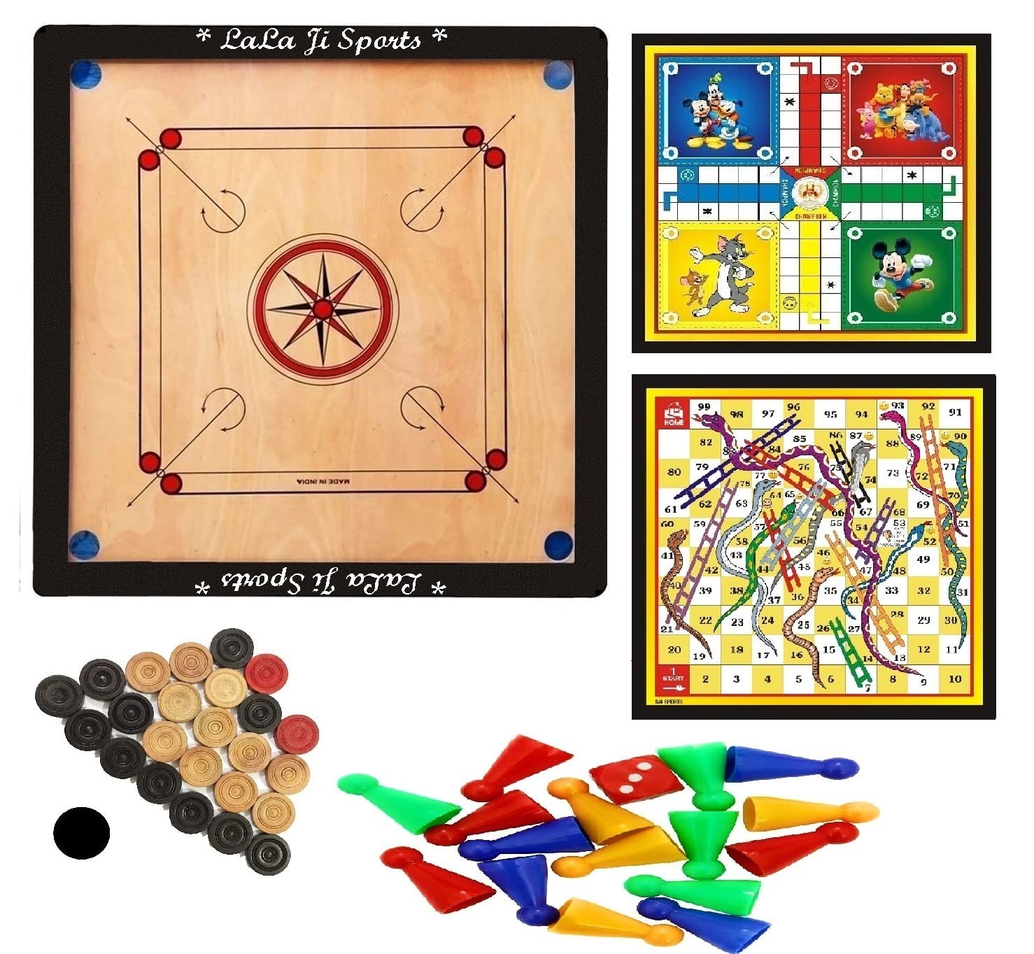 Lalaji Sportsᵀᴹ : Wooden Carrom Board Pakki Ply (Full Size 32*32 with Ludo & Snakes) (B0BR8F9DWB) Amazon Price History, Amazon Price Tracker