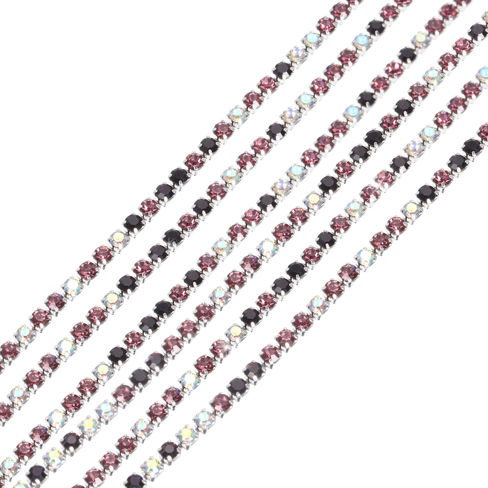 MECCANIXITY 11 Yard 2mm Crystal Rhinestone Diamond Close Chain Trim Trimming Claw Cup Chain for Sewing, Crafts, DIY Jewelry Wedding Dark Purple Light