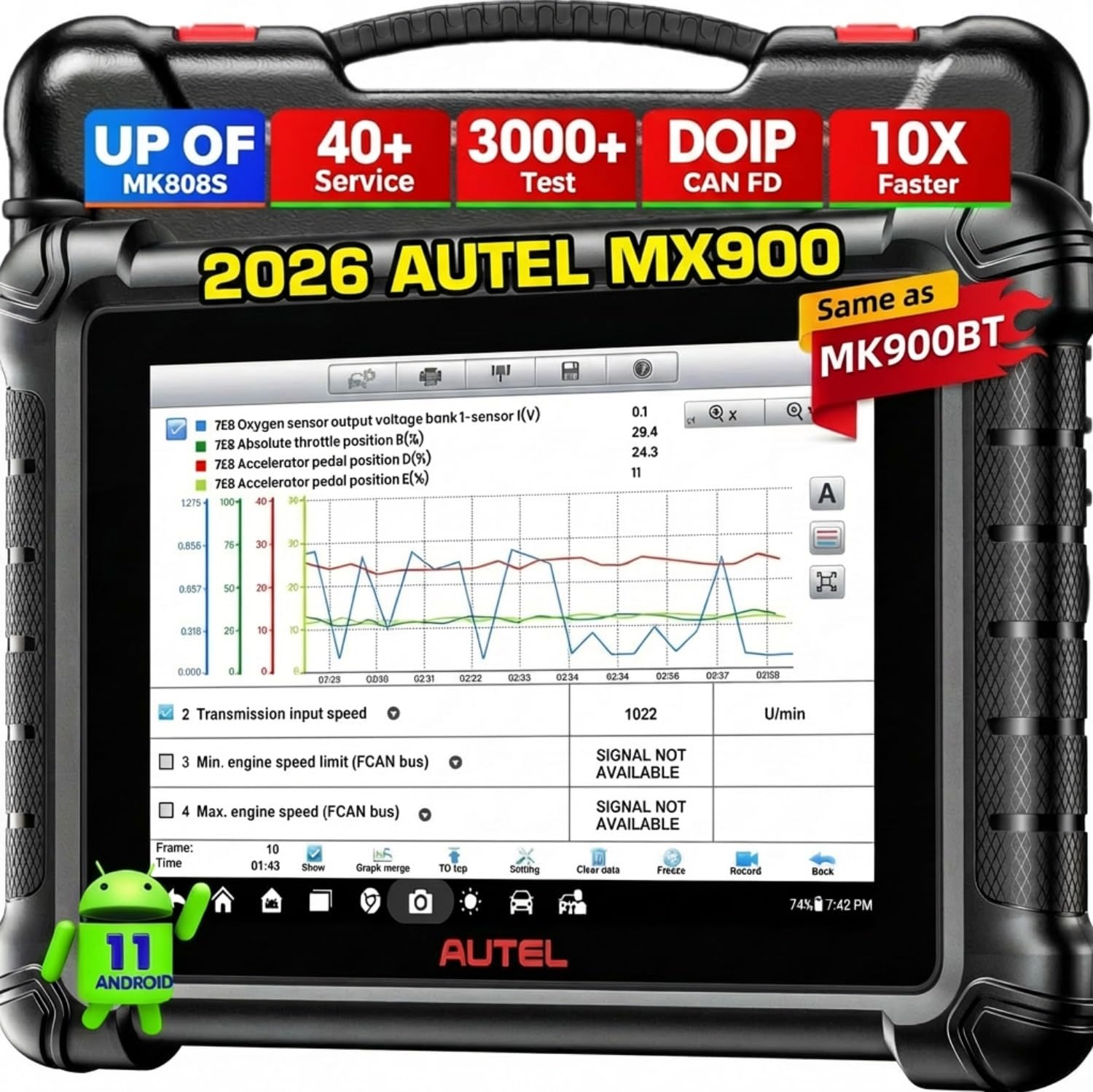 Autel MaxiCheck MX900 OBD2 Diagnosegerät Auto, 2025 Funktion wie MK900 MK900BT, Upgrade MaxiCOM MK808BTPRO MK808S MX808S Diagnosegerät für Alle Fahrzeuge, 3000+ Aktive Test,DoIP&CANFD, 40+ Dienst,OS11