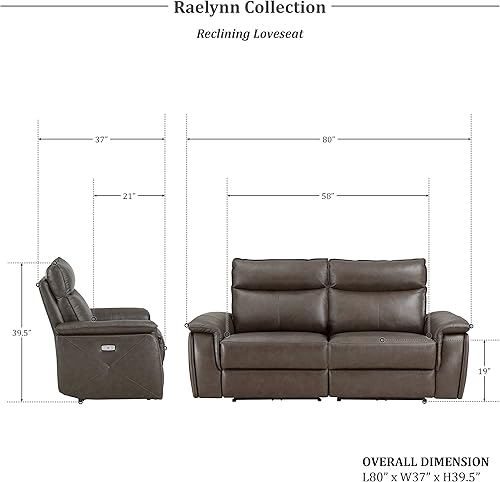 Miniatura 2 de Lexicon Raelynn Power - Sofá biplaza reclinable doble, color marrón oscuro