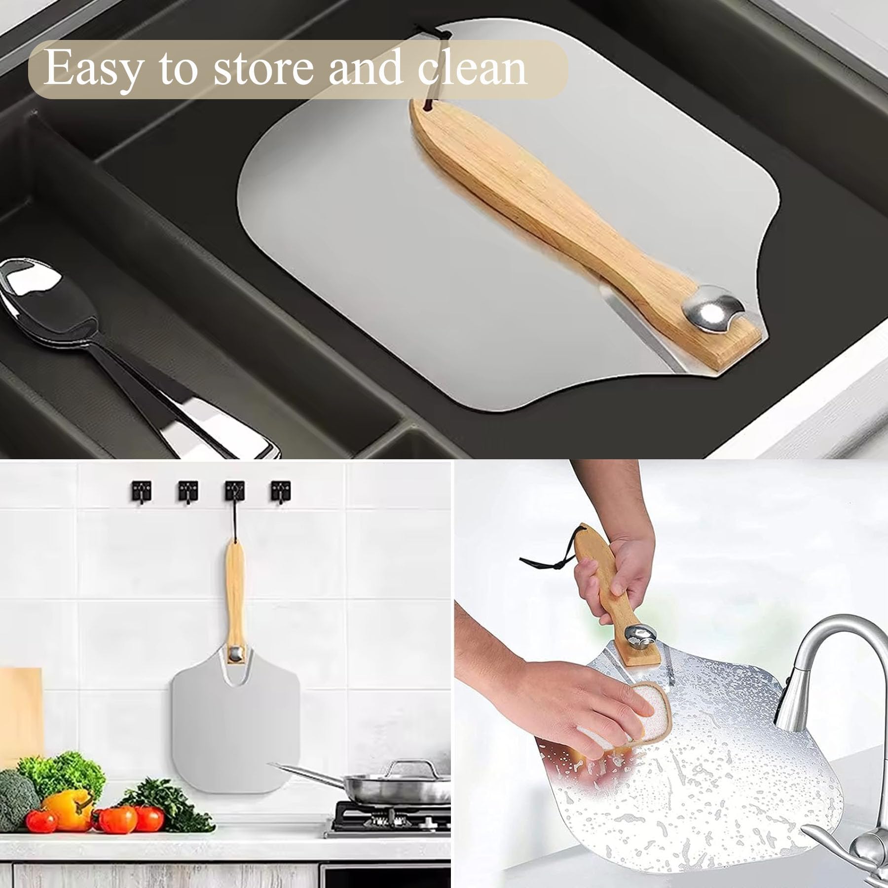 Pelle a Pizza 30 cm, Pelle Pizza avec Support en Aluminium de Grande Surface, plus Stable, Professionnelle Pelle à Pizza avec en Bois Pliable la Cuisson de Pizzas, Pain
