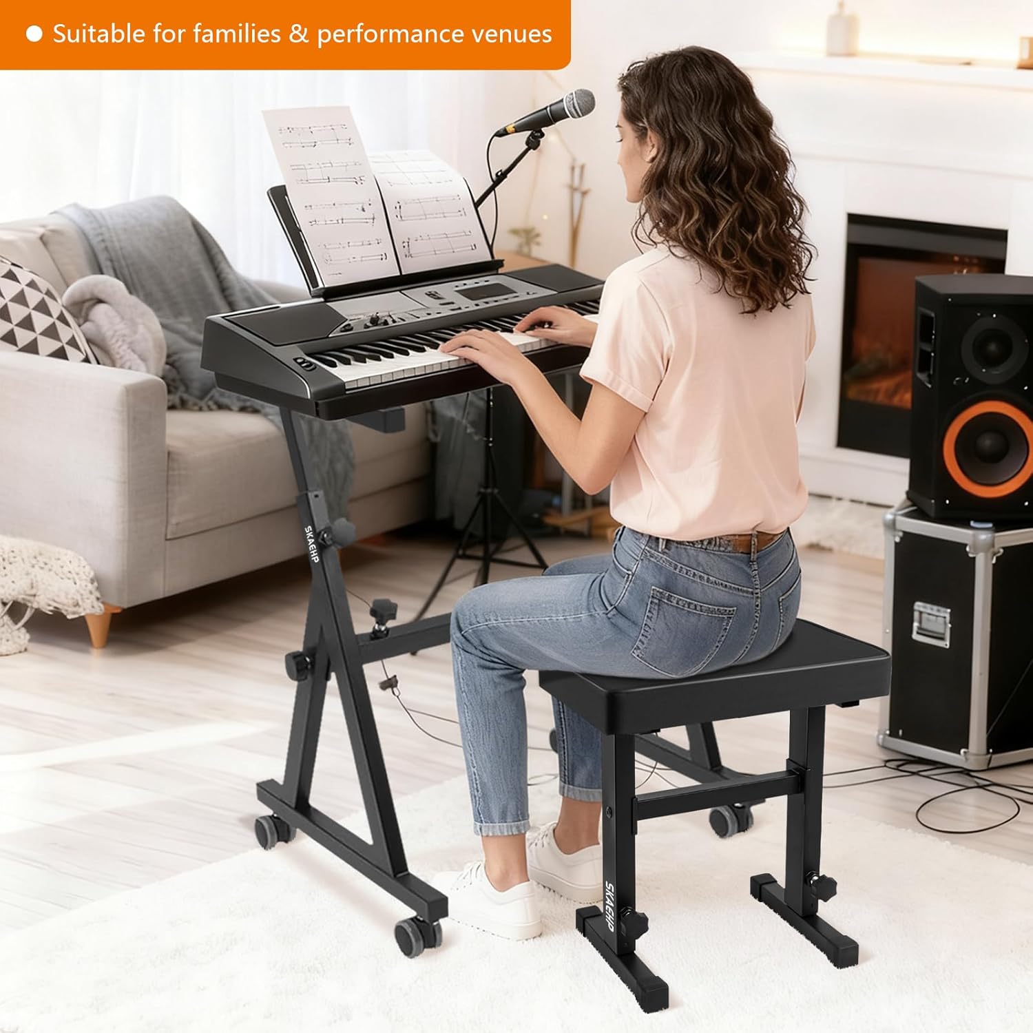 Stands Portable Heavy Duty Digital Piano Stand & Bench Set - Adjustable Keyboard Music Stand & Seat for 61-88 Key Electric Pianos (Black)
