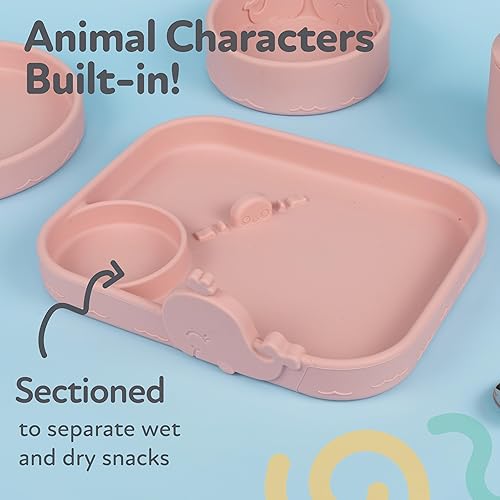 Miniatura 3 de Nuby Animal Friend Plato Redondo de Silicona - Plato para Niños Pequeños - 6+ Meses - Plato de Ballena Rosa