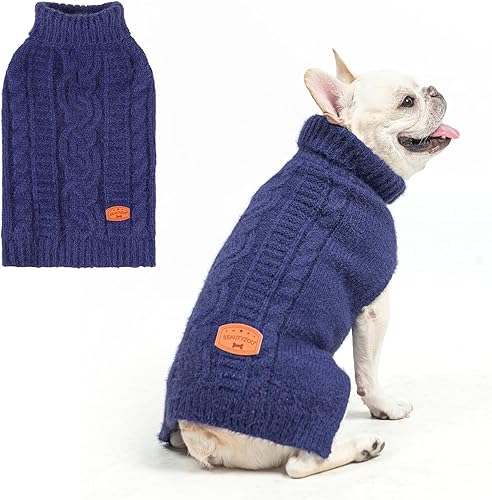 Miniatura 20 de BEAUTYZOO Suéter para perro pequeño - Cuello alto, suéter clásico de punto trenzado, abrigo de invierno suave, ropa para clima frío para perros