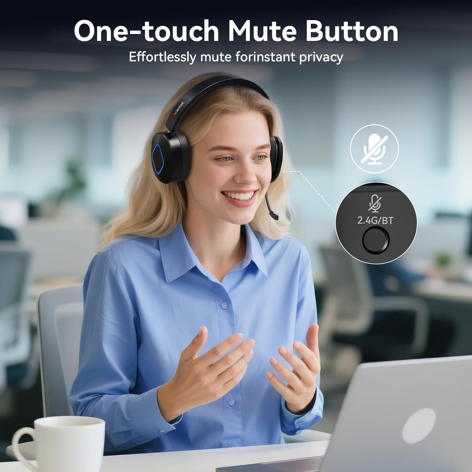 Wantek BT-186 Headset with one-touch mute button