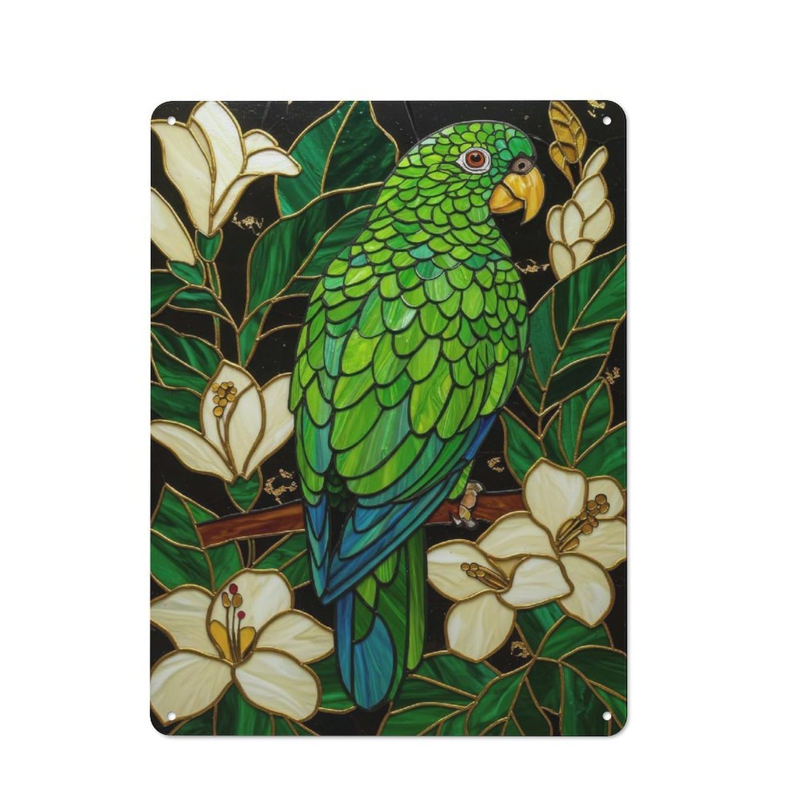 Junmoney Style-15 For Hobby Room Or Studio, Stained Glass Parrot Retro Metal Sign 40X30cm, A Decorative Gift For A Newly Furnished Hobby Room And Studio