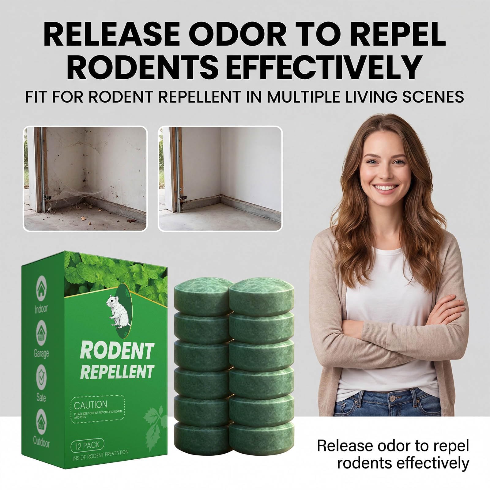 Natural Mouse Rodent Repellent with Camphor & Peppermint Oil, Against Mice, Cockroaches Indoor Outdoor Use for Garage Kitchen Basement (12pcs) — view 3