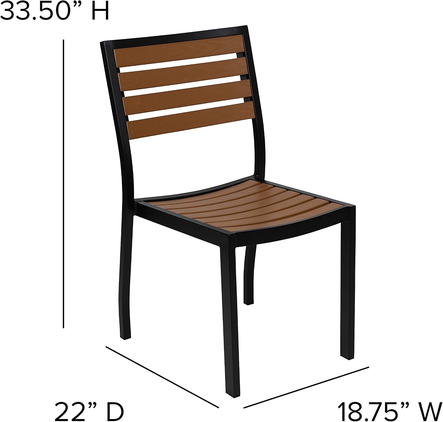 Merrick Lane Forrest Three Piece Faux Teak Patio Dining Set for Indoor and Outdoor Use - Table and Two Armless Stacking Club Chairs