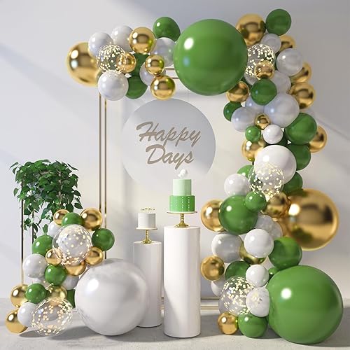 LovesTown Kit de guirnalda de globos verde salvia, kit de arco de 150 piezas, globos de látex de diferentes tamaños, globos metálicos de confeti