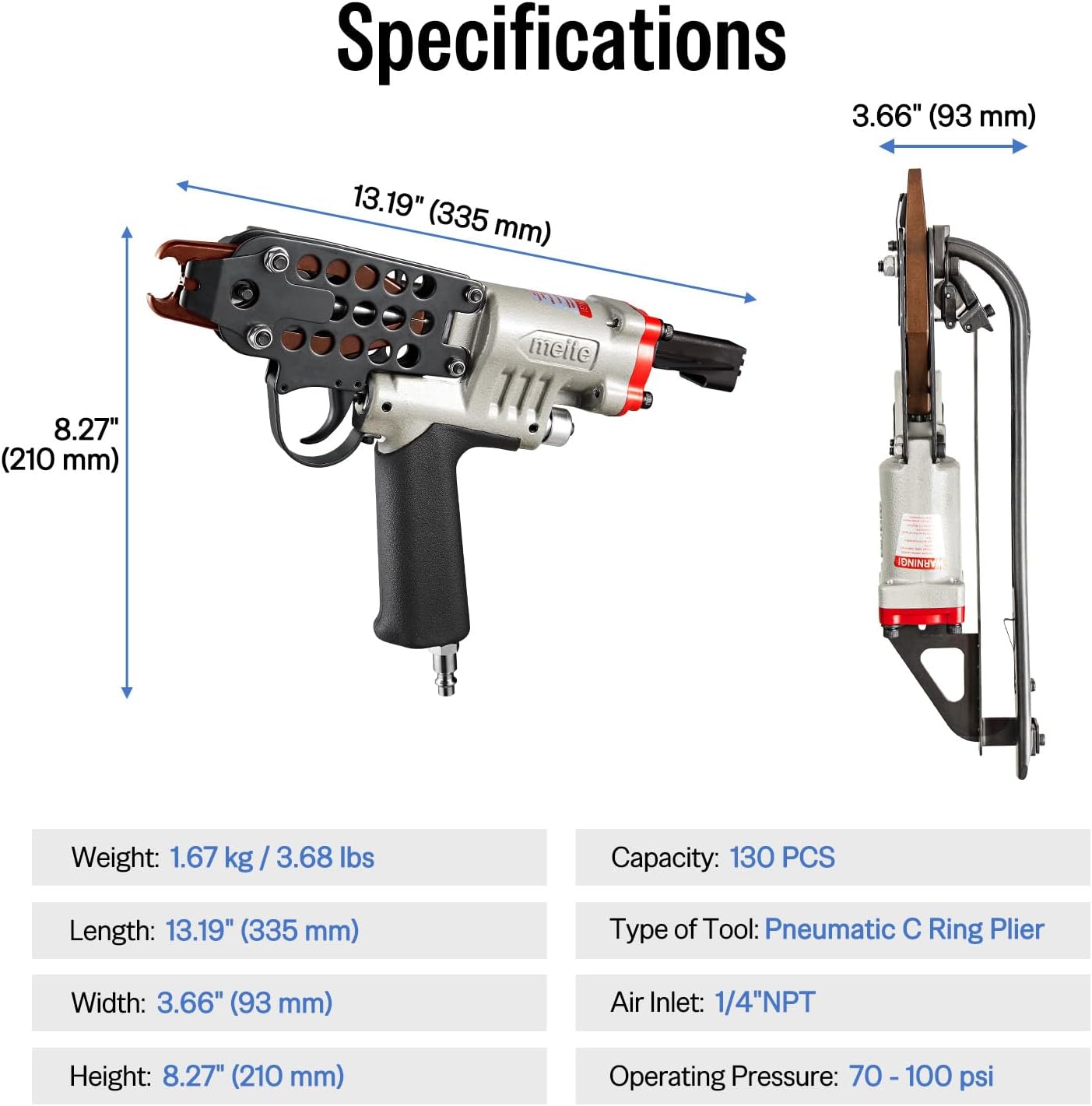 meite SC7C Pneumatic Hog Ring Gun, 15 Gauge 3/4" Crown Hog Ring Pliers, 5.5-6.0 mm Closure, Air C Ring Stapler for Mattress, Seat Assembly, Wire Cages, and Fencing