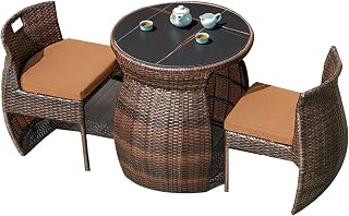 HESHEQ Conjunto Muebles terraza Exterior,Juego de Muebles de Jardín de Ratán, 3 Piezas, Muebles de Ratán for Patio,Tejido de Mimbre Incluye 2 Sillones, 1 Mesa,Negro,Marrón,Azul (Color) (Size : Blue)