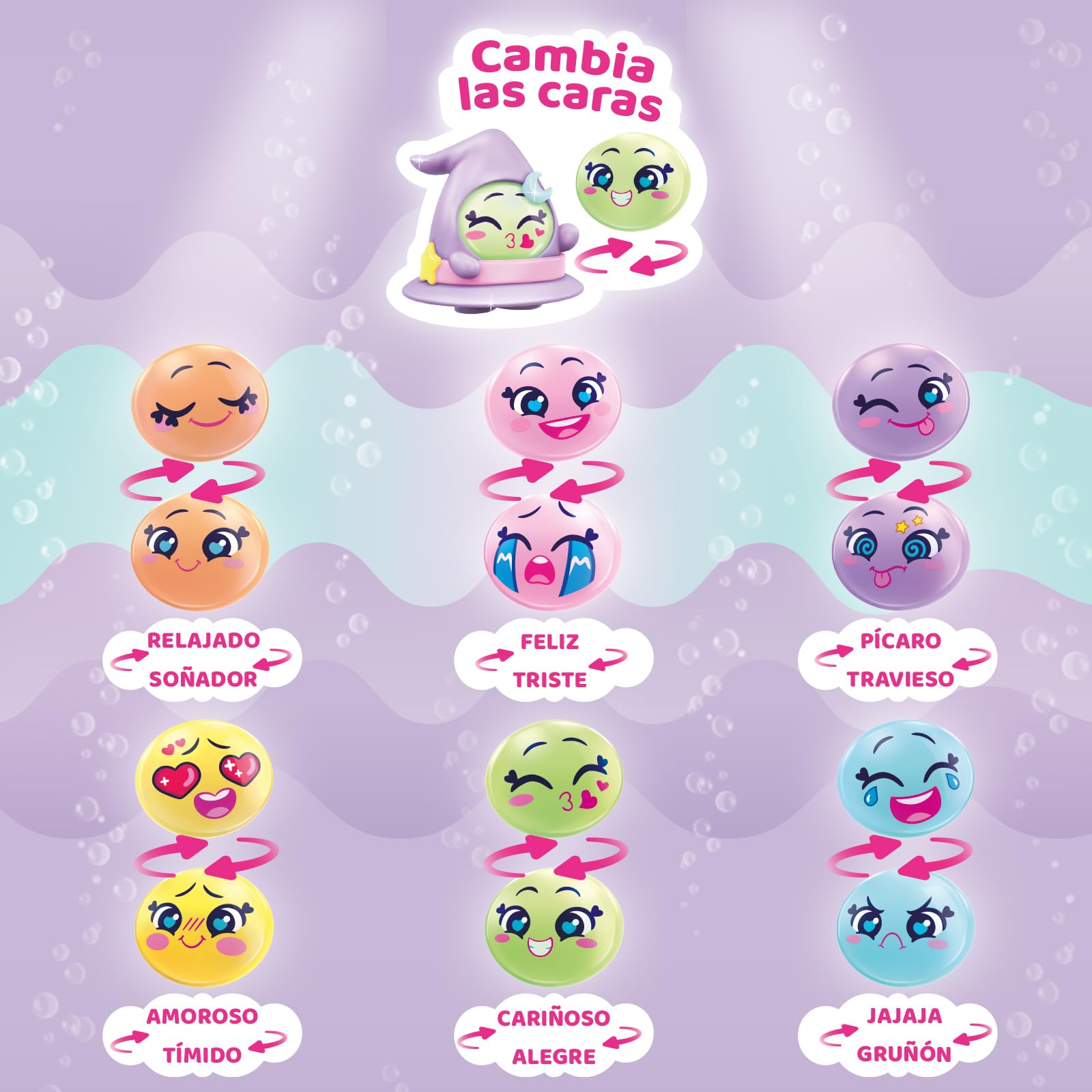 MOJI POPS Pearl Series – One Pack. Caja con 24 Sobres Sorpresa con Figuras coleccionables con caritas Reversibles. Cada sobre Contiene 1 Mojipop Sorpresa y 1 Checklist