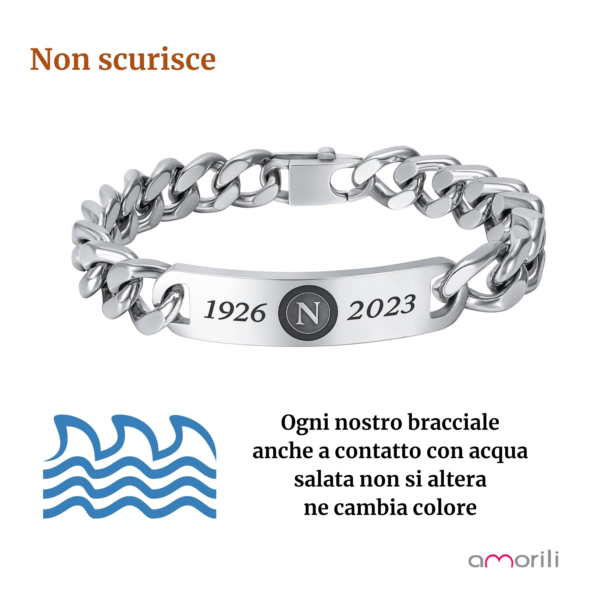 Bracciale Uomo Acciaio Inox | Squadra Calcio Partenopea | Gadget Celebrativo Tifosi Napoli | Idea Regalo brna2023