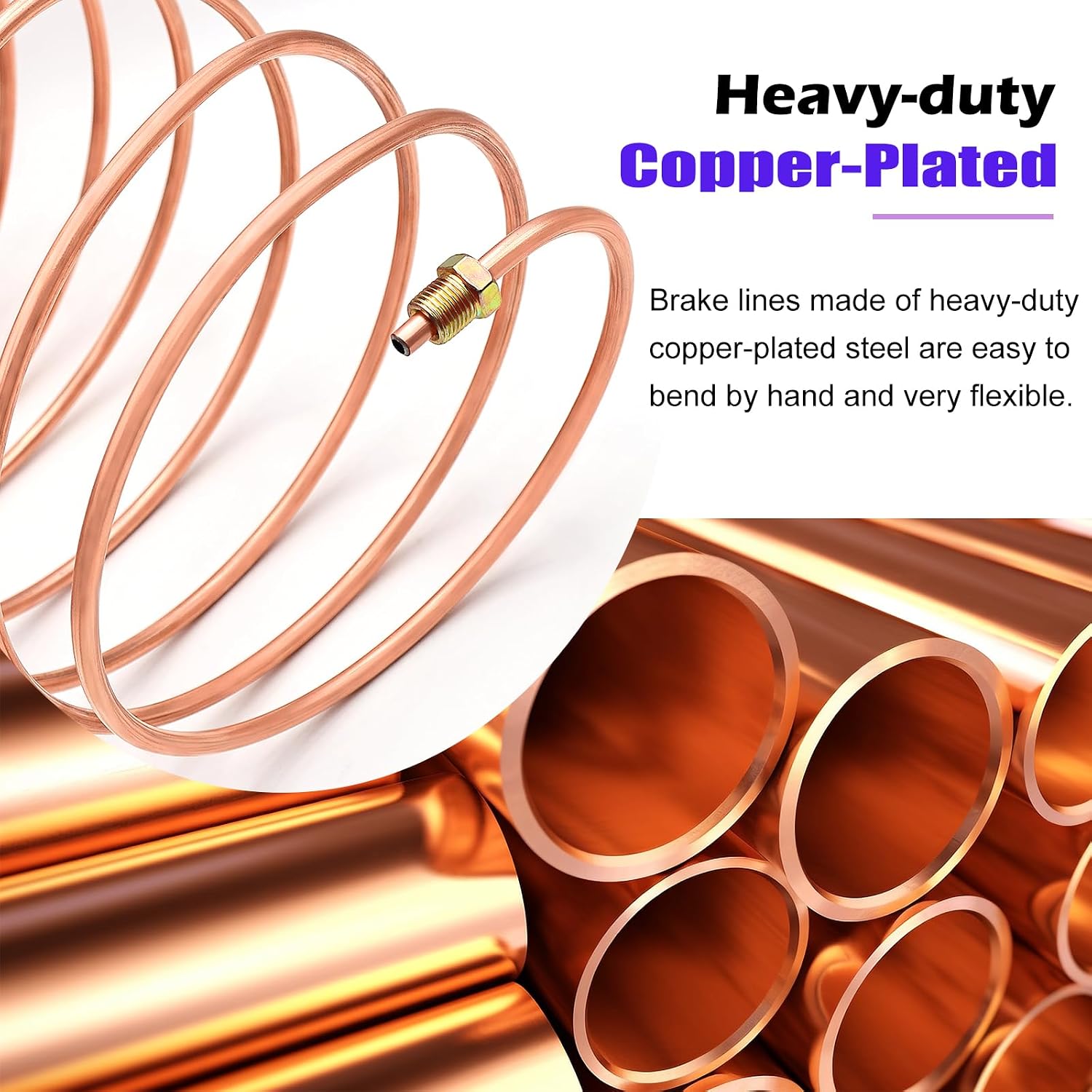 1/4" 25 ft Brake Line Tubing Kit Copper Coated Flexible Line Tube for hydraulic brakes Fuel Transmission System(with 16 Inverted Flare Fittings)