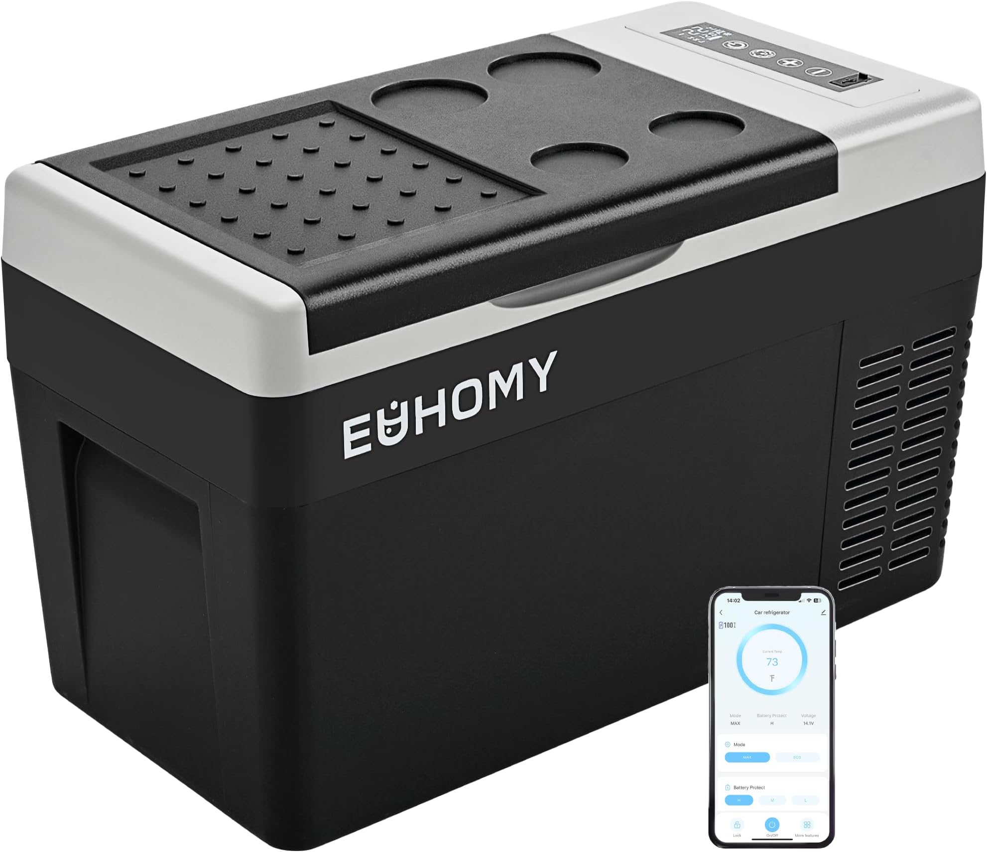 EUHOMY 12 Volt Refrigerator, 26QT(25L) Compressor Electric Cooler APP Control, Car Fridge -4℉~68℉, Portable Refrigerator 12/24V DC 110-240V AC, Portable Freezer for Camping, Travel, Boat