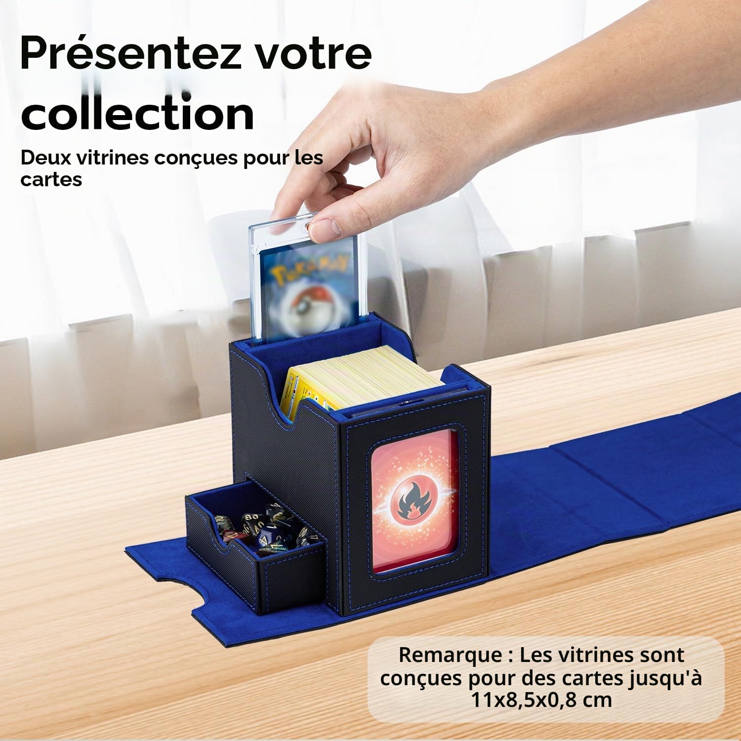 Boîte de Rangement Magnétique en Cuir PU pour 100 Cartes MTG, 2 Présentoirs Commander avec Tiroir, Card Deck Box Pour Cartes Magic Commander TCG - Bleu