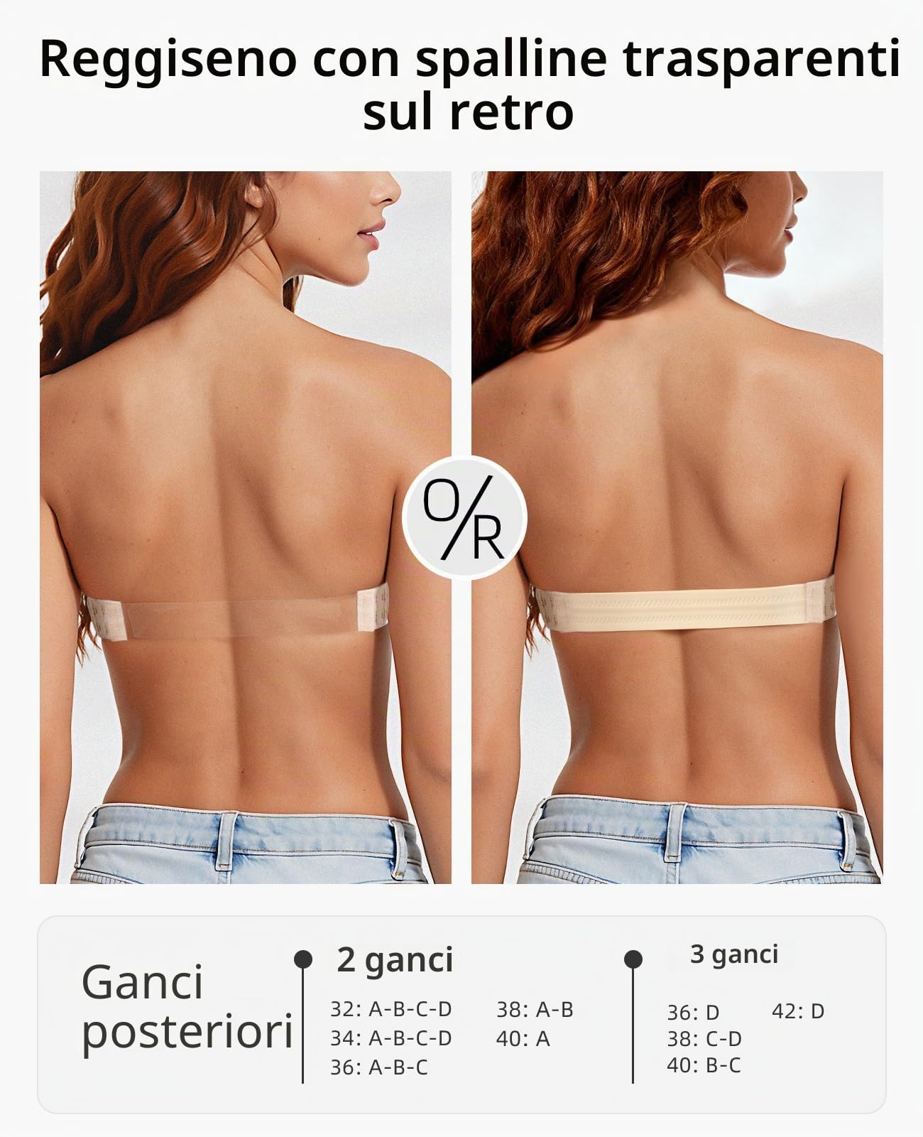Reggiseno Senza Spalline con Fascia Posteriore Trasparente e Spalline Invisibili, Push-up, Imbottito, con Ferretto, Schiena Scoperta, Beige, 2A