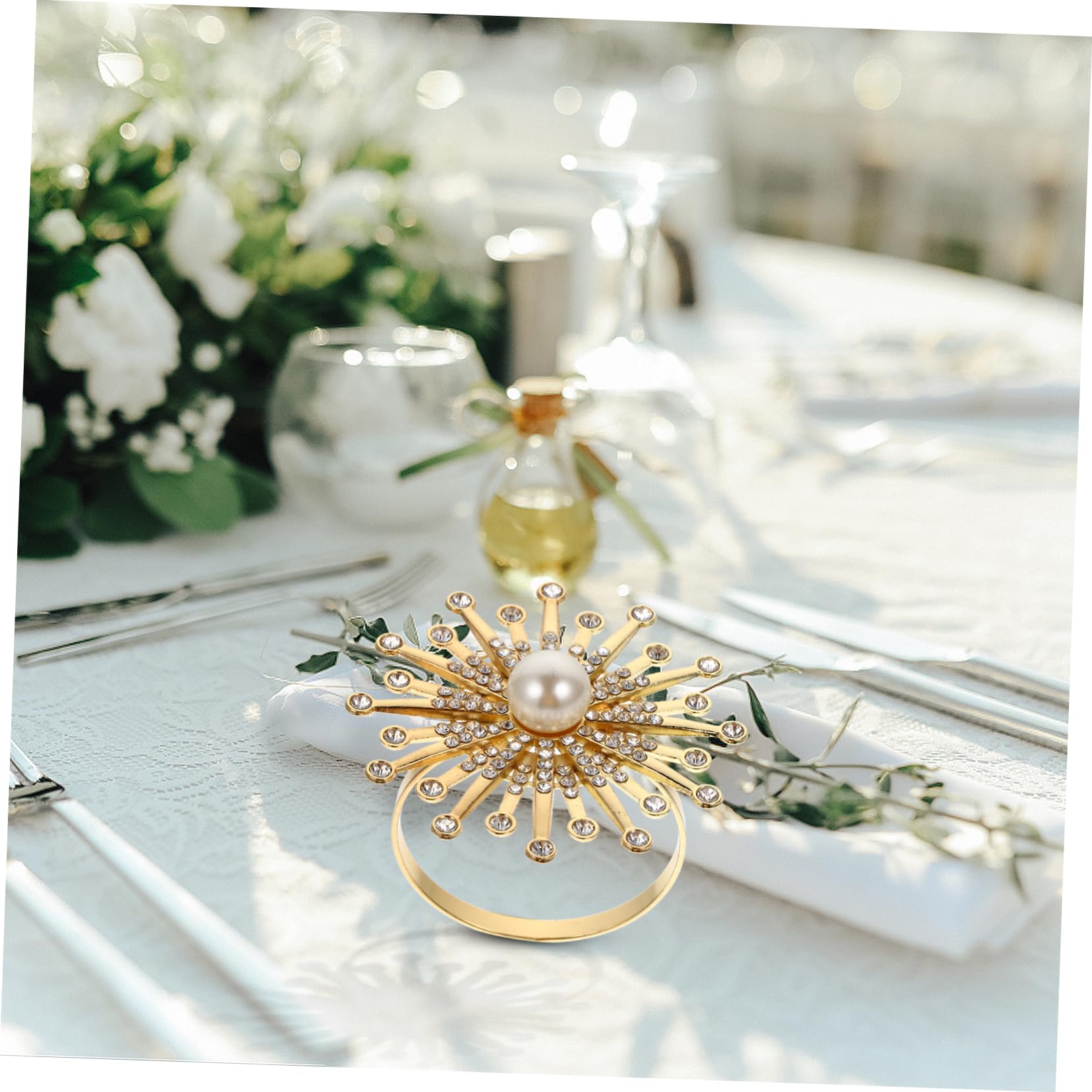 TOPBATHY 12 Piezas Anillo De Servilleta De Anillos De Oro Decoración De La Mesa De Comedor De La Boda Decoración De La Boda De Oro Servilletero De Girasol Pedrería De Rhinestone
