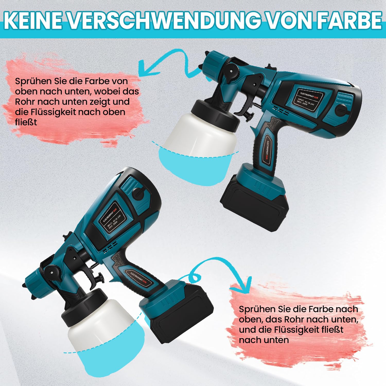 Elektrische HVLP Accuverfspuitpistool voor Makita 18 V, met 4 sproeiers