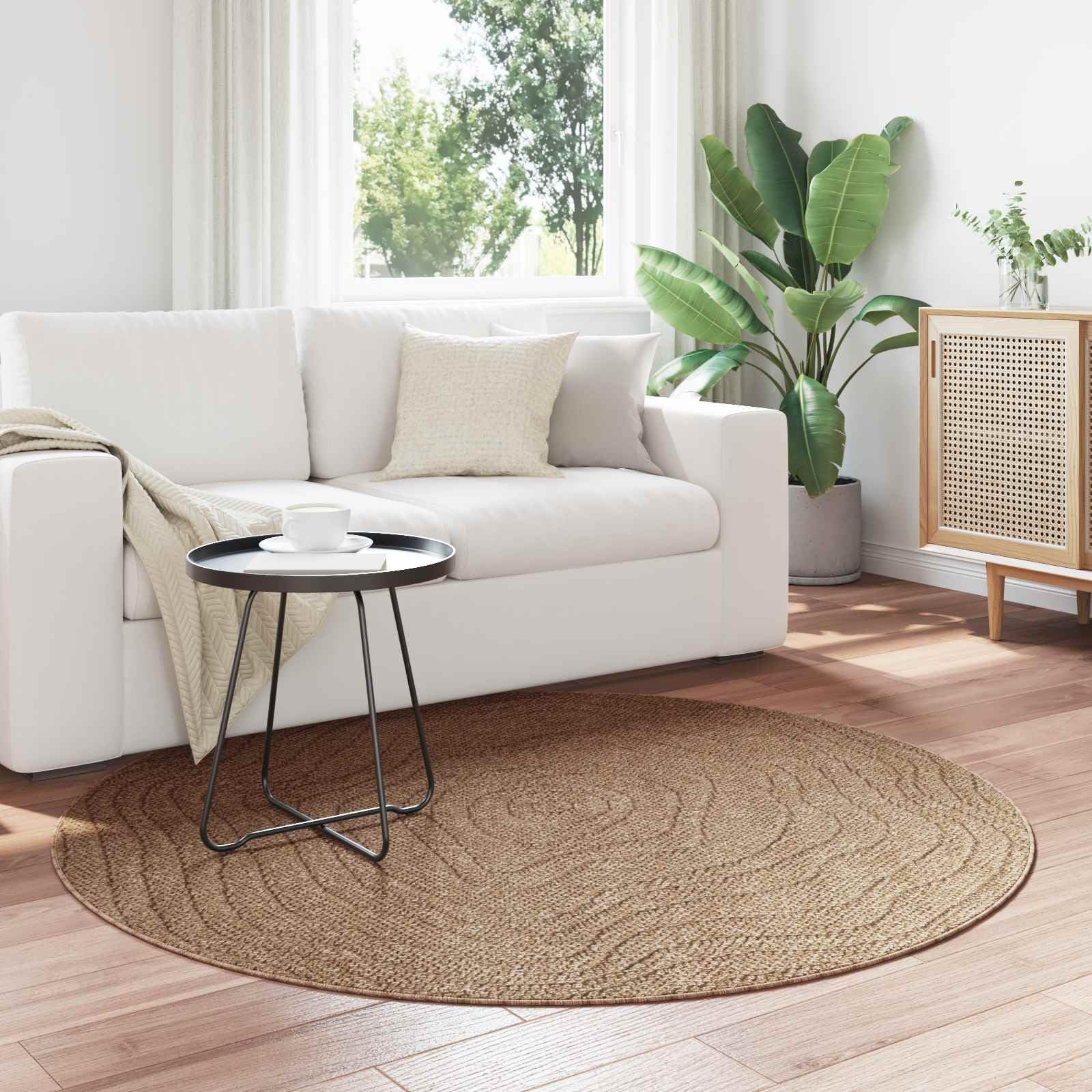 Tapis rond moiré AGIRA naturel Ø 200 cm pour créer un coin lecture chaleureux
