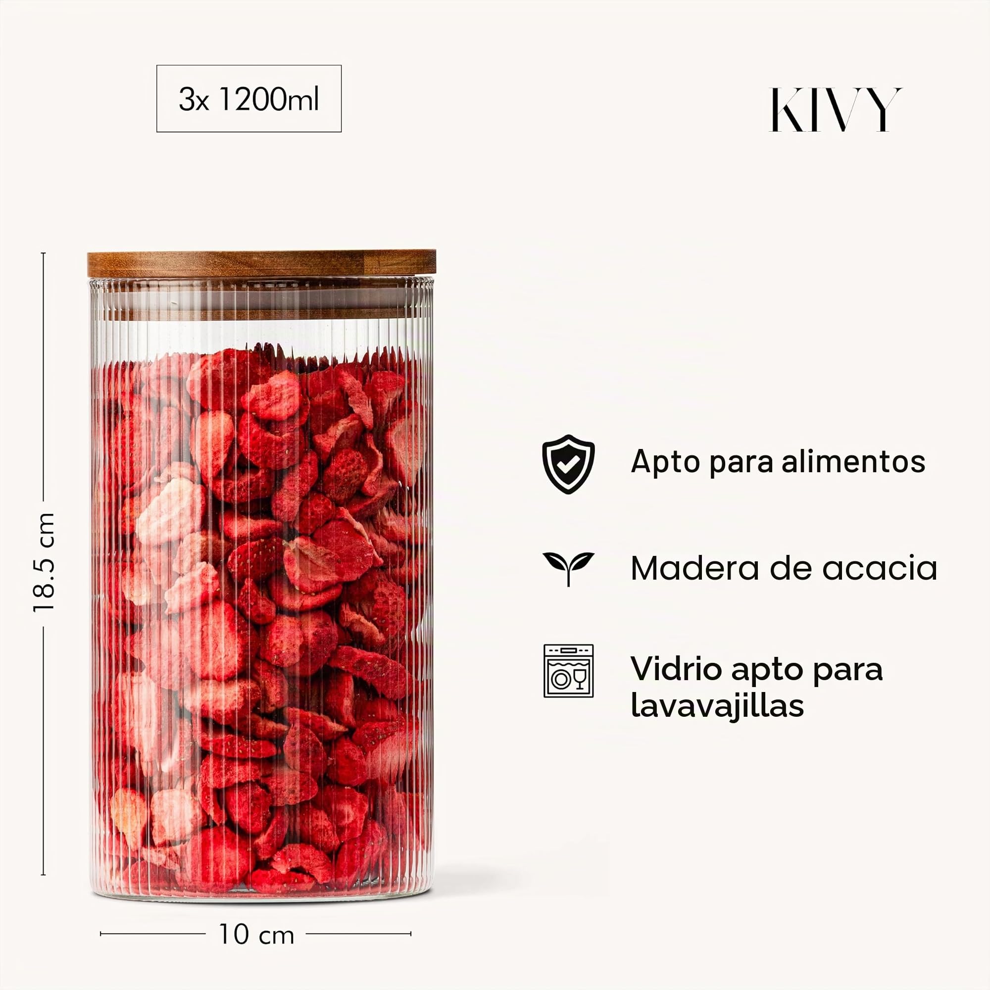 KIVY Riffel - Tarros de cristal con tapa herméticos (4 x 1200 ml)