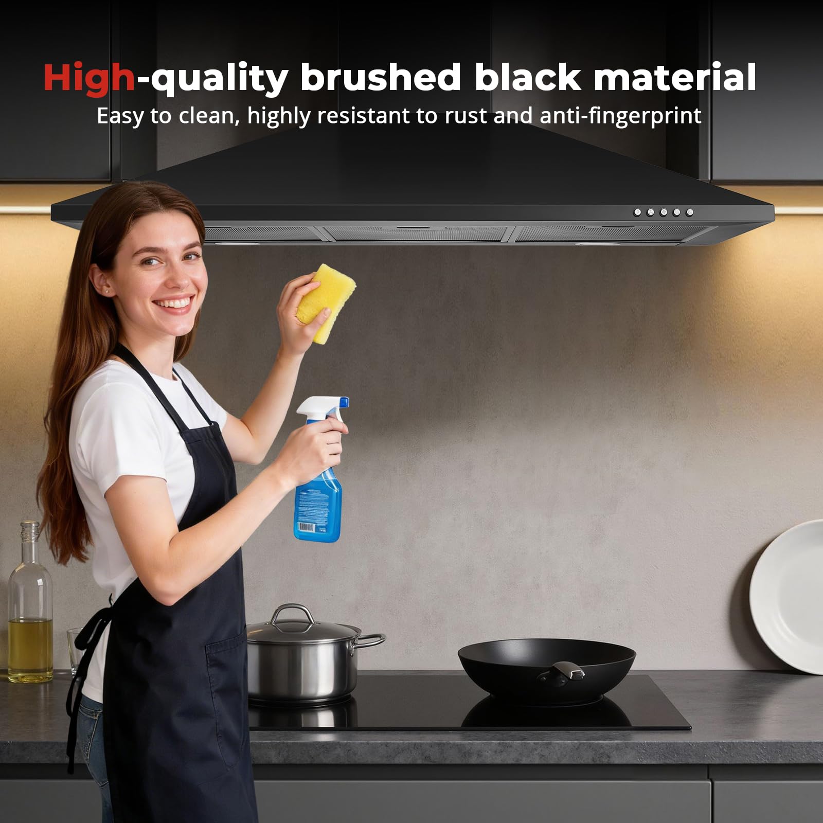 SNDOAS 90 cm Cooker Hood, Class A+++, 3-Speed Wall Mounted Range Hood, Extractor Hood, 400m³/h Extractor Fan kitchen with Carbon Filters, Black — view 8