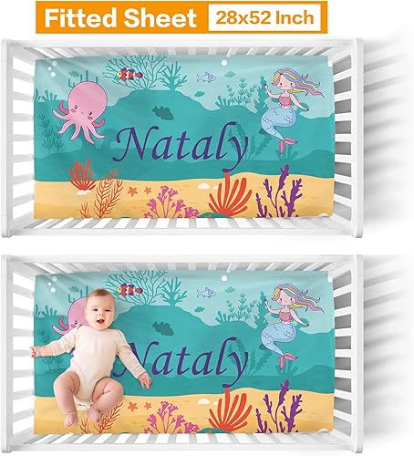 Miniatura 3 de Juego de ropa de cama personalizado para cuna, cómodo juego de cuna de 5 piezas, diseño de animales de dibujos animados, manta con nombre