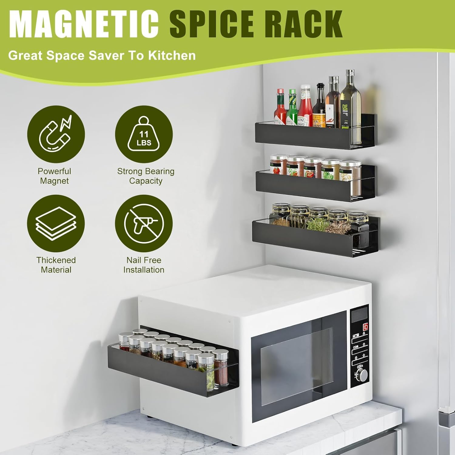 Set 4 Portaspezie Magnetici Per Frigorifero Con Ganci E Supporto