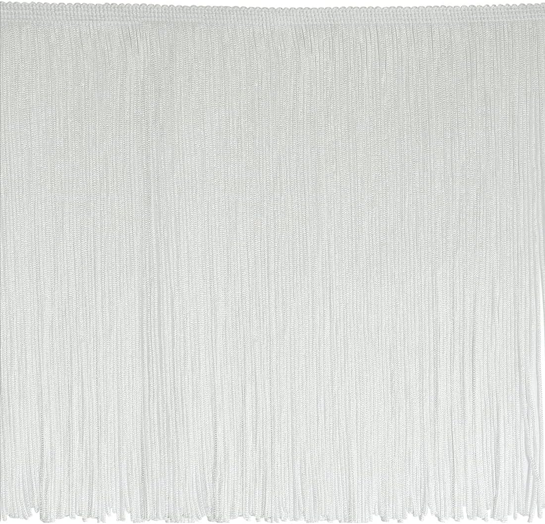 Trims By The Yard 10" Chainette Fringe Trim, Polyester-Made Decorative Fringe Trim, Versatile Fringes for Costumes, Uniforms, Home Decor, and Party Decorations, 10 yards, White