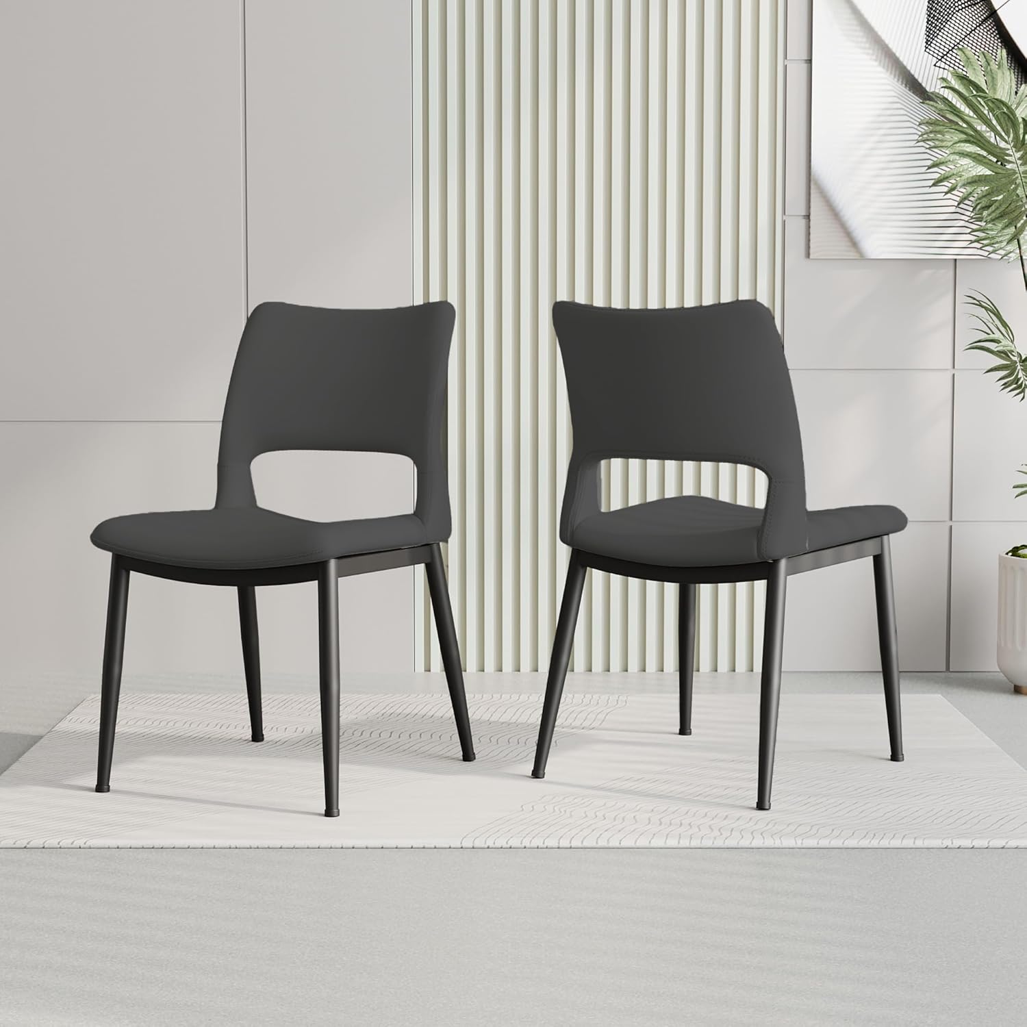 19" Durable Pu Leather Sturdy Construction Conversation Set, Mid-Century Coffee Chair with Metal Frame, Fashion Dining Chairs Set of 2 for Kitchen & Office, Grey