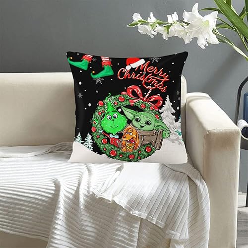 Miniatura 3 de Funda de almohada de Navidad para decoración del hogar, diseño de Grin-ch y Baby Yo-da Mandalorian, funda de almohada cuadrada para sofá, cama,