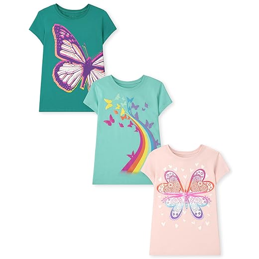 The Children's Place Girls Unicorns,Butterfly Short Sleeve Graphic T-Shirts,3 Pack