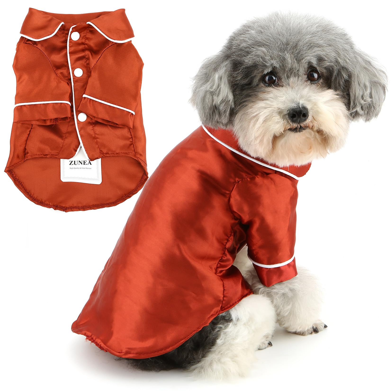 Zunea Faux Silk Dog Pyjamas Shirts for Small Medium Size Dogs Soft Lapel Puppy Sleepwear Clothes Two-Legged Pajamas T Shirt Indoor Pjs Outfits Pet Holiday Party Apparel Burgundy 3XL