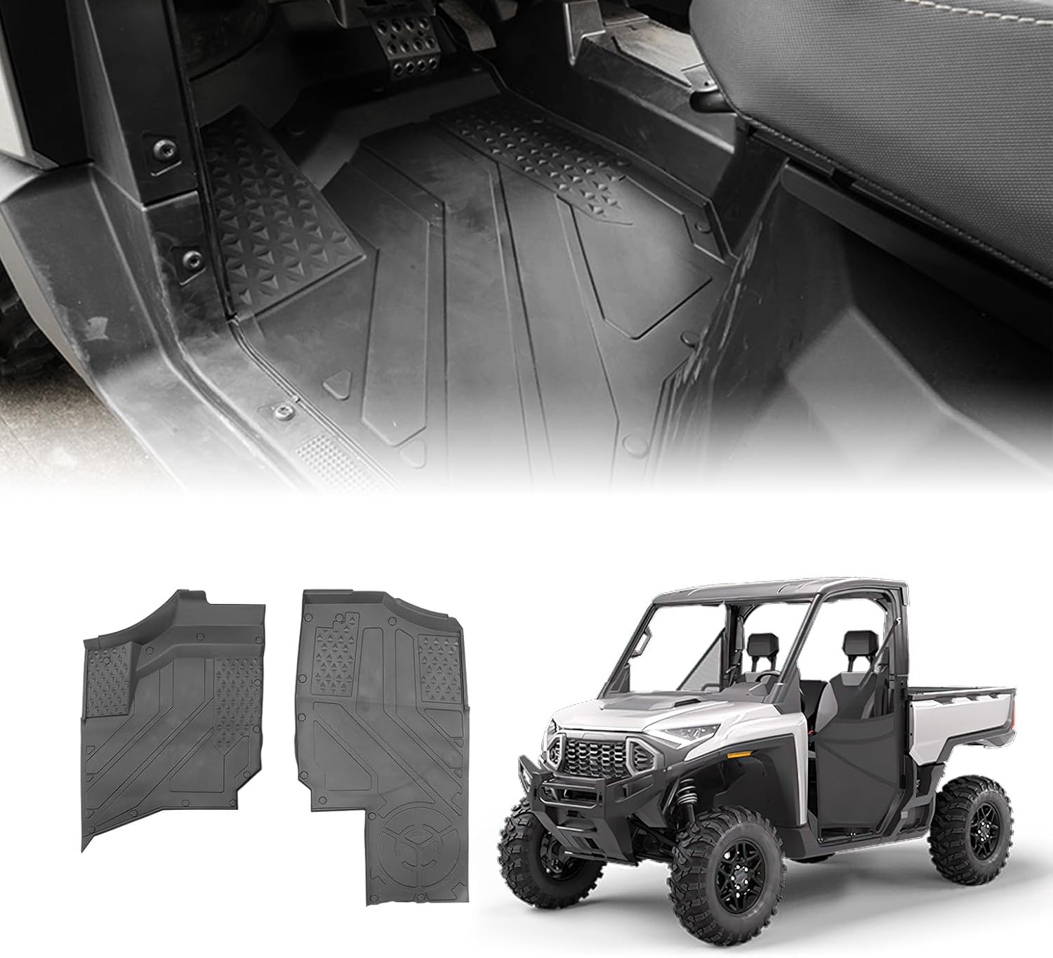 KEMIMOTO UTV Floor Mats Compatible with Polaris Ranger XD 1500, 2PCS TPE Front Floor Mat, Two-Seats Anti-Slip Rubber Floor Liners, Waterproof Heavy-Duty Durable 2024 2025 2026 Accessories