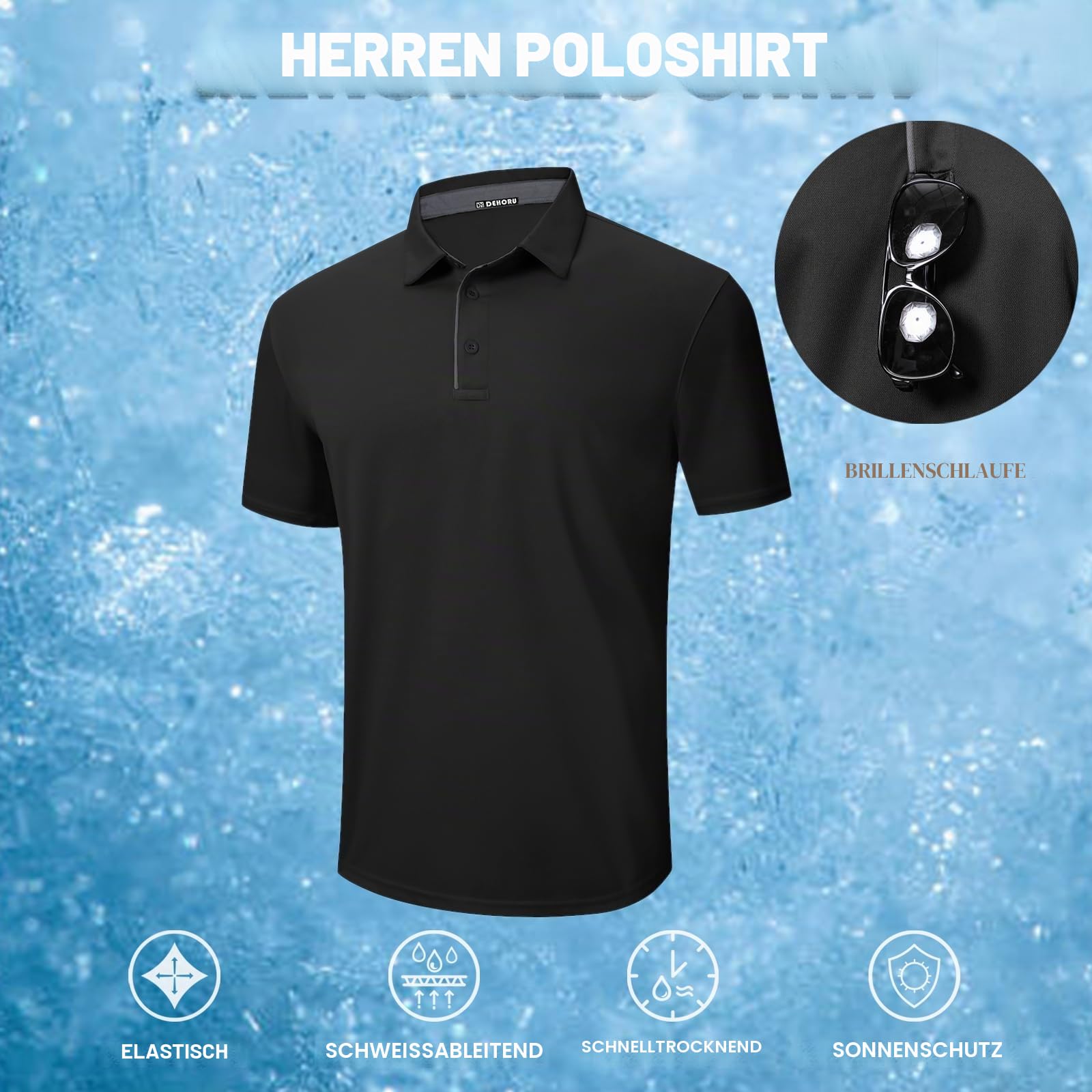 3er Pack Poloshirt Herren Kurzarm Schnelltrocknend Atmungsaktives Polohemd mit Brillenhalter Knopfleiste Golf T-Shirts Hygroskopisch Sports Polo T-Shirt