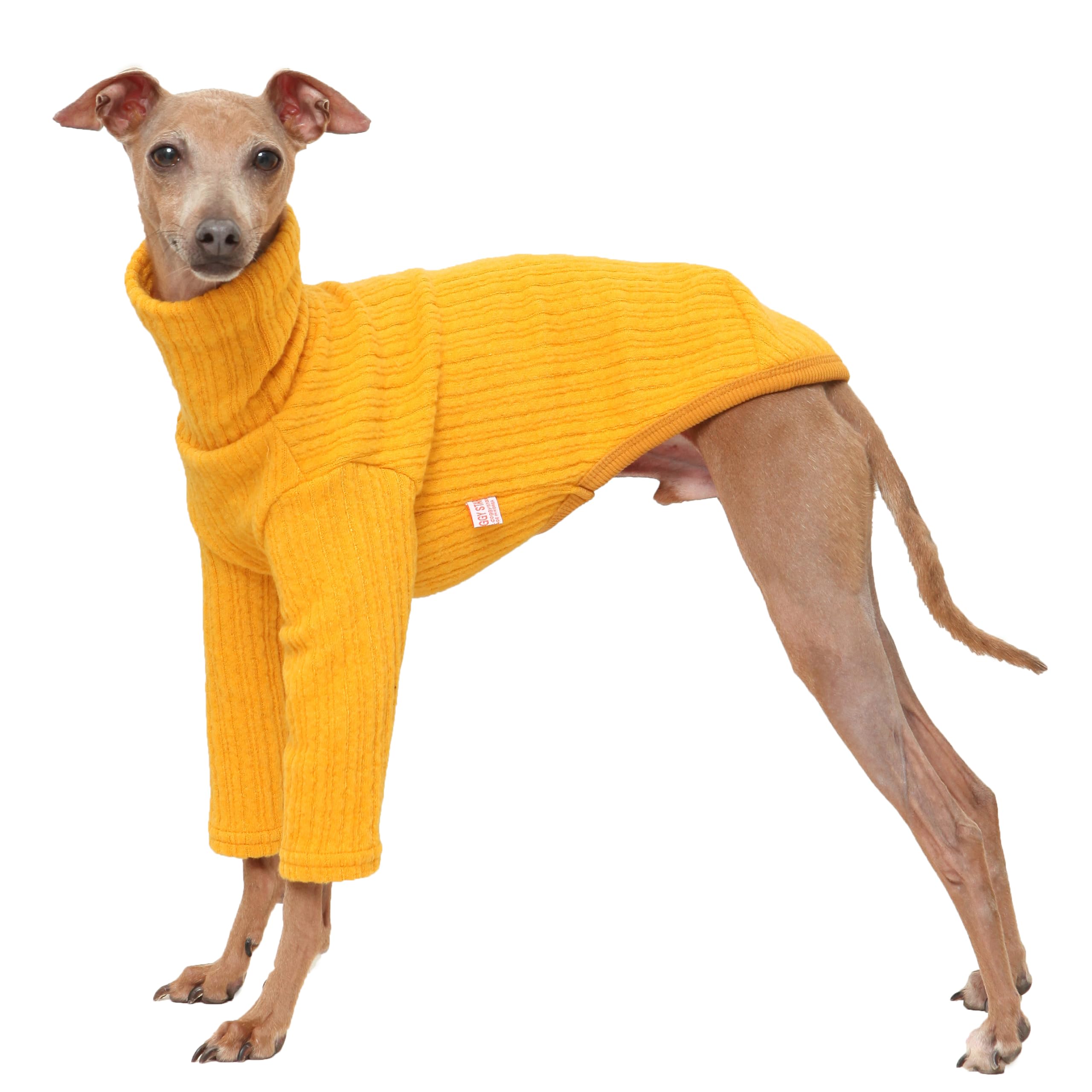 D Doggy Star Italian Greyhound Clothes Ribbed Knit Turtleneck Sweater Soft Flexible Warm Autumn Winter Dog Shirt (2XL,Mustard Knit T) — image 1
