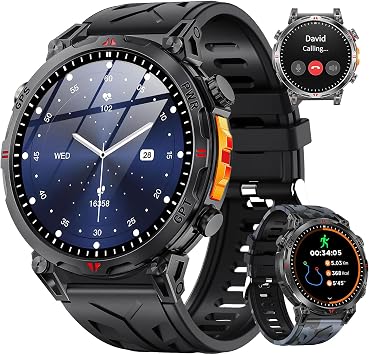 Smart Watch with ChatGPT Built-In GPS, AI Dial, 1.6-inch AMOLED Large Screen, Military Standards, Shockproof, GPS Motion Mode Recording, Bluetooth 5.3 Calls, LINE/Message Notifications, Vibration and Ring Tone Settings, 100+ Motion Modes, Sports Watch, 3 ATM Waterproof, Mens Watch, Pedometer, Remote Shooting, Music Control, Weather Forecast, Compatible with iPhone/Android Black + Camouflage Jouband