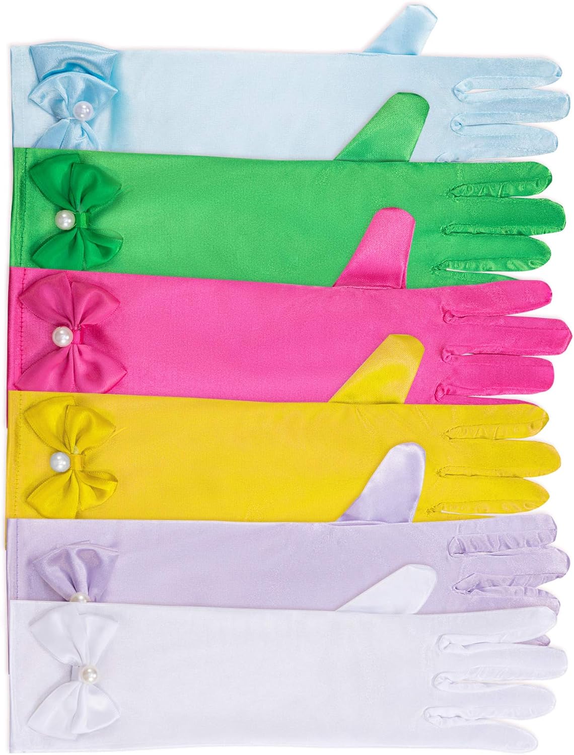 Zhanmai 6 Pairs Satin Gloves Princess Dress Up Bows Gloves Long Formal Gloves for Party