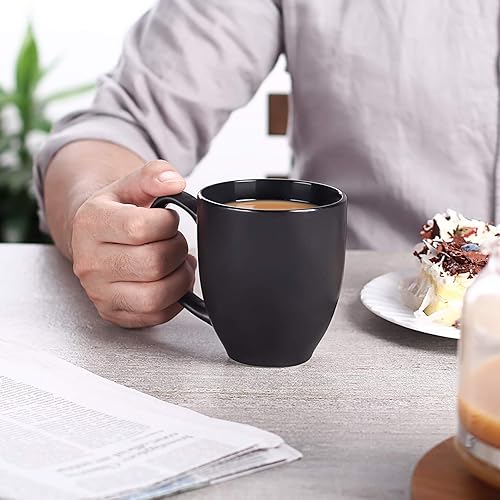 Miniatura 6 de DOWAN Tazas de café, juego de 6 tazas de café negras, tazas de café de cerámica de 16 onzas con asas grandes para hombres y mujeres, taza grande de