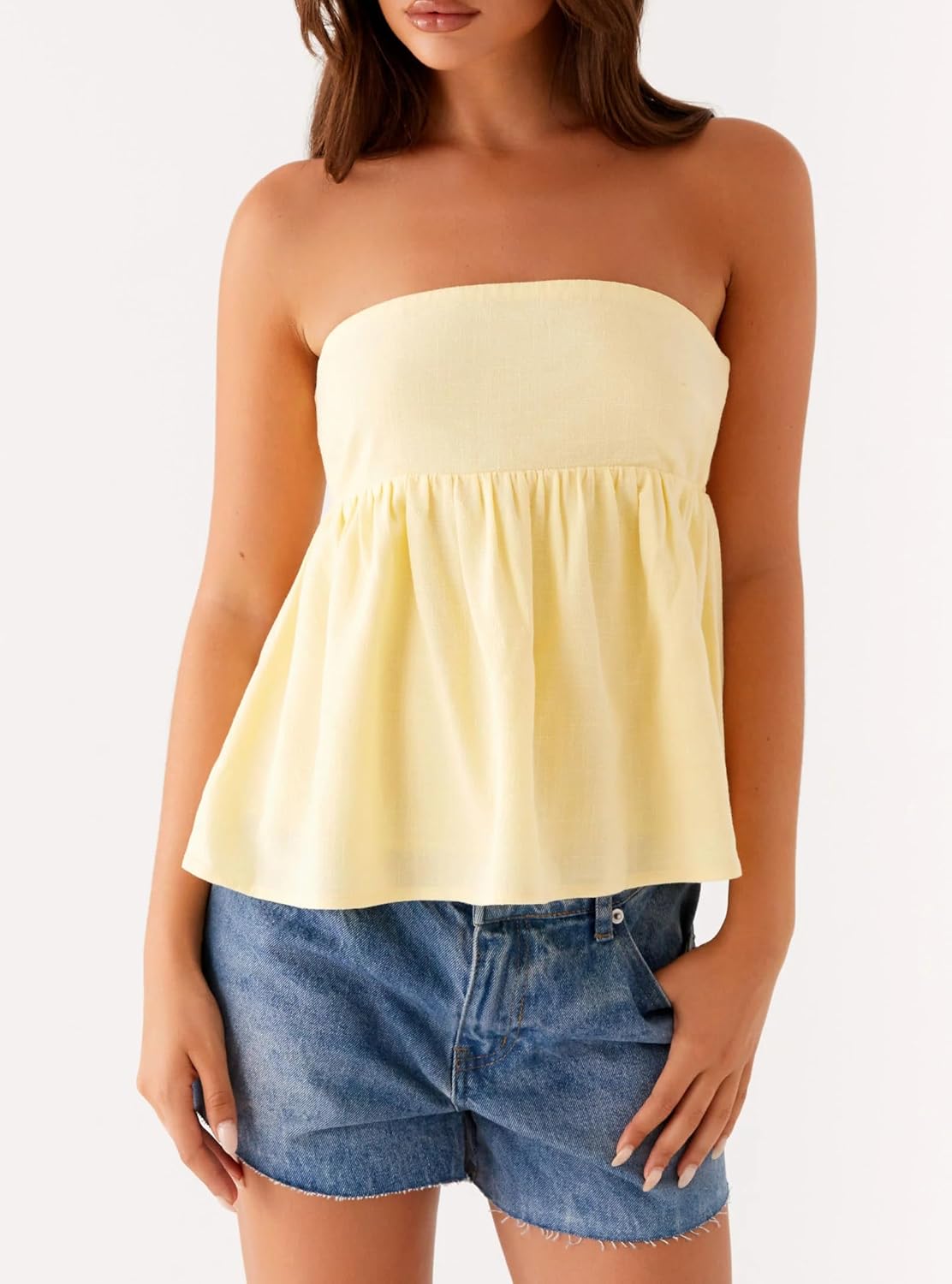 Passec Cute Floral Strapless Peplum Tops for Women Y2k Flowy Tube Top Teen Girls Ruffle Babydoll Bandeau Summer Tops - Image 5