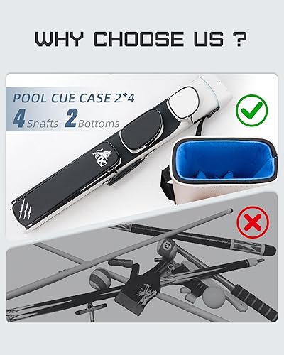 Miniatura 3 de KONLLEN 2x4 Hard Pool Cue Case  Professional Billiards Cue Case for 2 Butts & 4 Shafts, Durable Hard Shell Cue Bag with Adjustable Shoulder Strap,