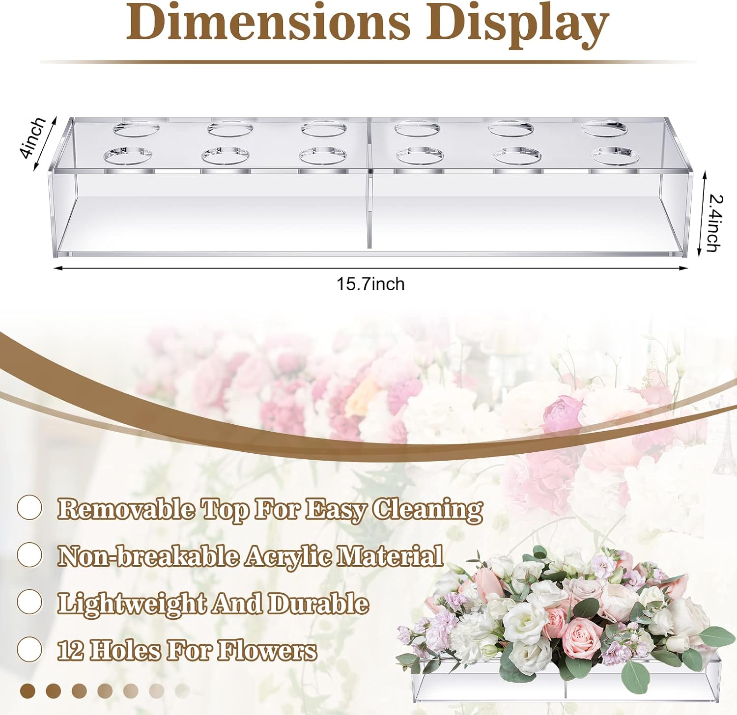 Flower Vase Acrylic Rectangular Floral Centerpiece for Dining Table 15.7 Inch Long Rectangle Vase Decorative Clear Vase for Home Decor and Weddings, No Flower (2 Pcs)