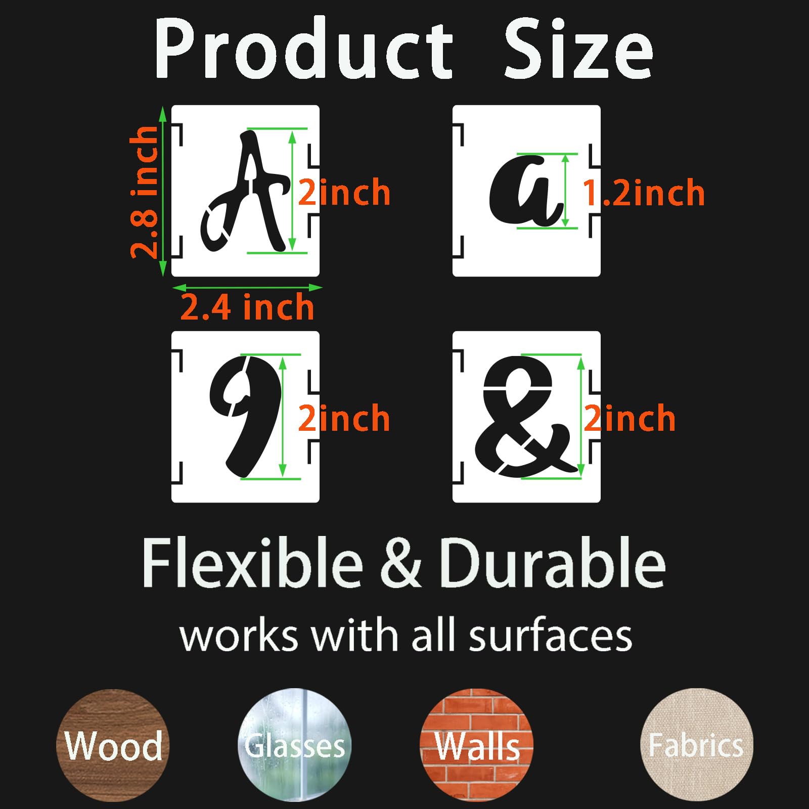 BAMIDELE 2 Inch Letter Stencils and Numbers, 66 Pcs Reusable Plastic Alphabet Symbol Interlocking Drawing Template Kit for Painting on Wood, Wall, Chalkboard, Fabric, Door Porch, Signage