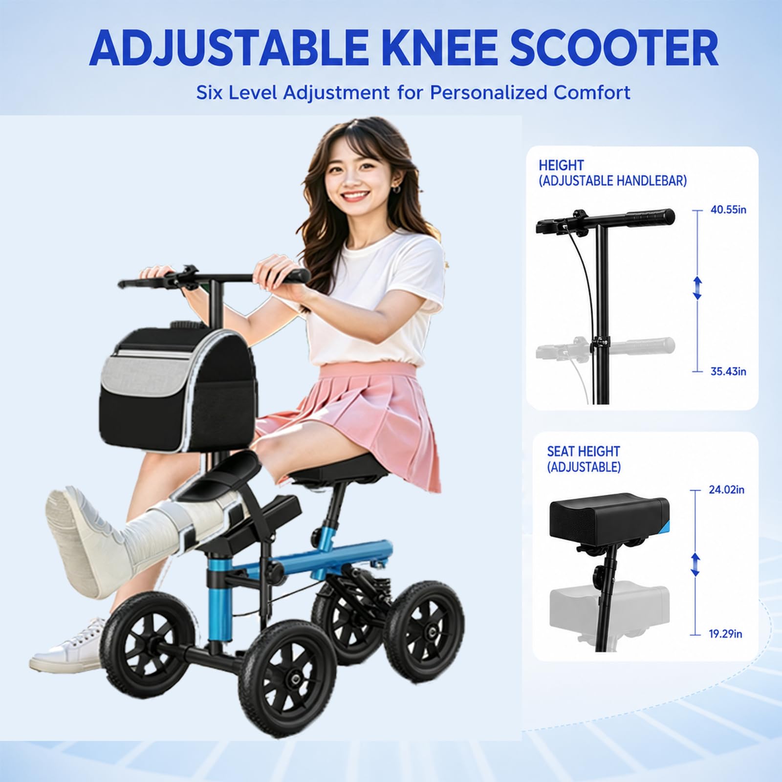 Scooter pieghevole per adulti, deambulatore per ginocchio regolabile