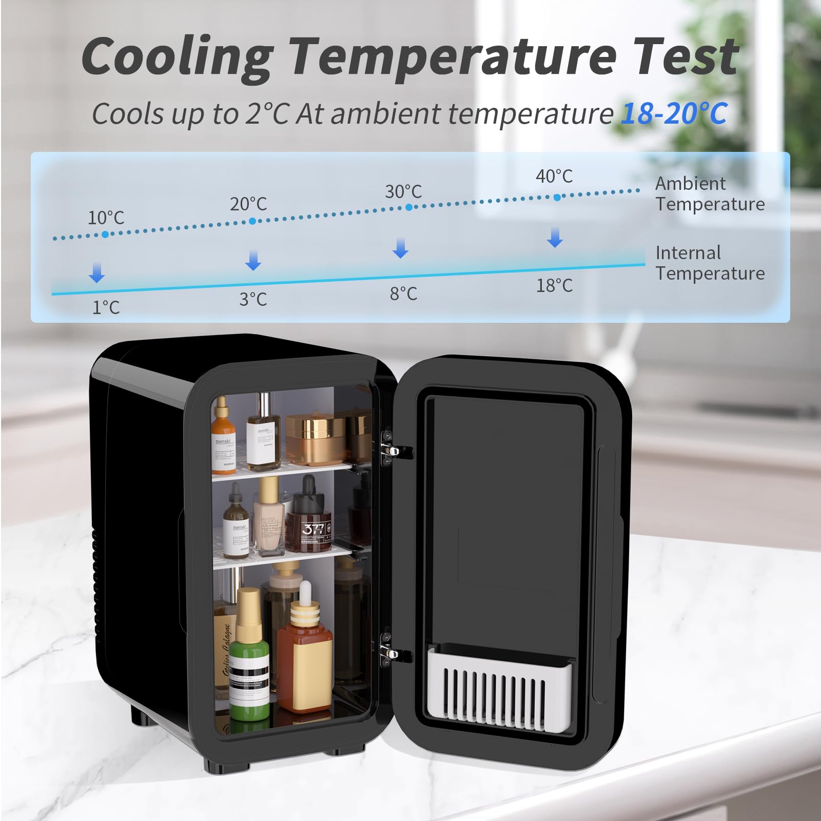 YASHE Mini Fridge, 6 Liter/8 Can 220-240V AC/DC Portable Thermoelectric Cooler Refrigerators for Bedroom, Skincare, Beverage, Office, Dorm Room and Car, Black — view 4